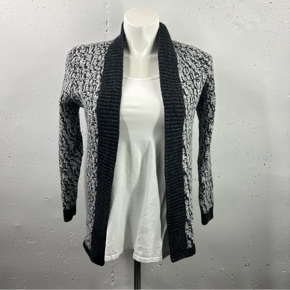 Loft Black & Grey Open Front Chunky Wool Cardigan L - Picture 1 of 8